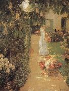 Childe Hassam Gathering Flowers in a French Garden oil